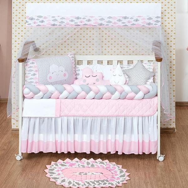 Imagem de Kit Quarto Do Bebe Nuvem 13 Peças Tapete E Kit Berço Rosa