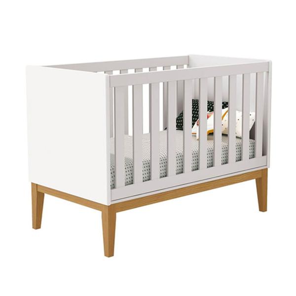 Imagem de Kit Quarto Infantil Theo com Pés Square - Berço + Cômoda 3 Gavetas + Guarda-Roupa - Branco Fosco