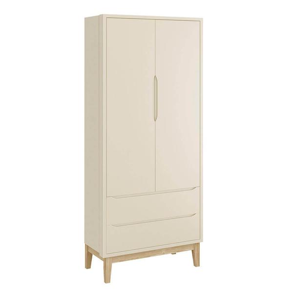 Imagem de Kit Quarto Infantil Theo Square Areia  Cômoda 3 Gavetas + Guarda-Roupa 2 Portas com Pés em Madeira Natural + Berço