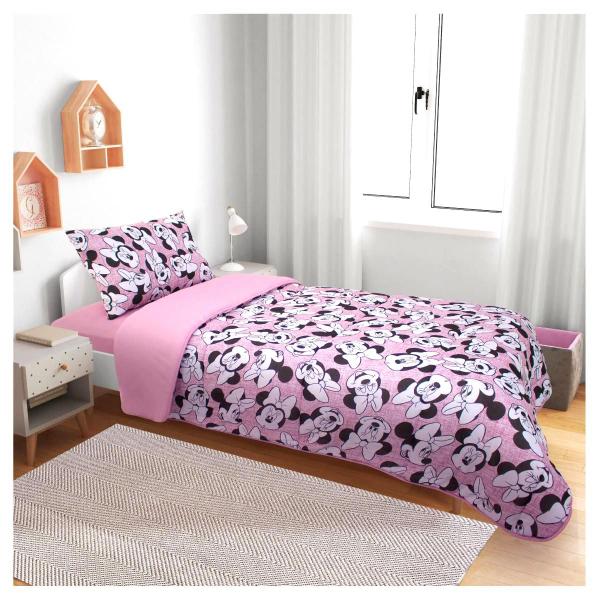 Imagem de Kit Quarto Menina Infantil Jogo de Cama com Edredom Minnie Tex Bordo