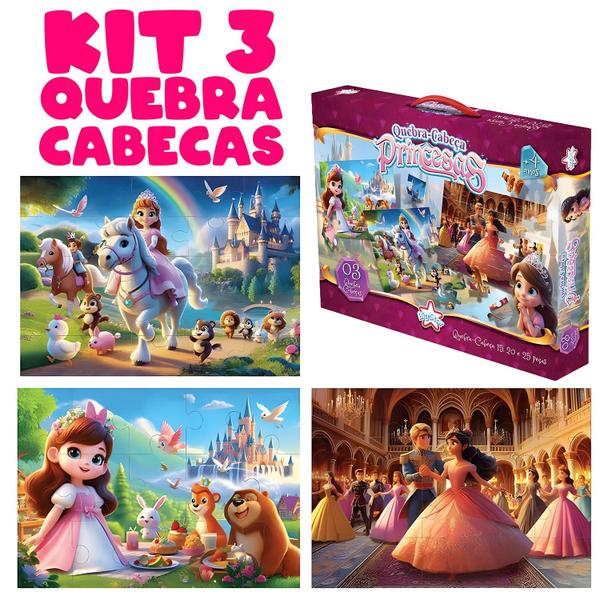 Imagem de Kit Quebra Cabeça Infantil Princesas 15, 20 e 25 Peças Meninas Puzzle Progressivo