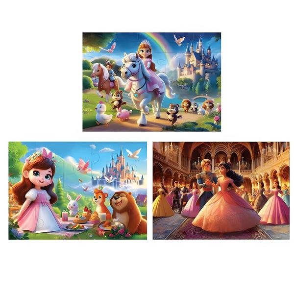 Imagem de Kit Quebra Cabeça Infantil Princesas 15, 20 e 25 Peças Meninas Puzzle Progressivo