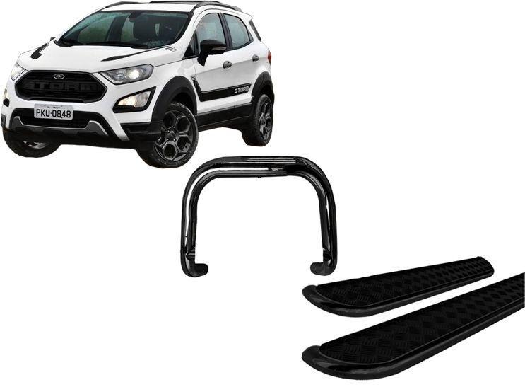 Imagem de Kit Quebra Mato Estribo Chapa De Aço EcoSport 13/2020 Preto