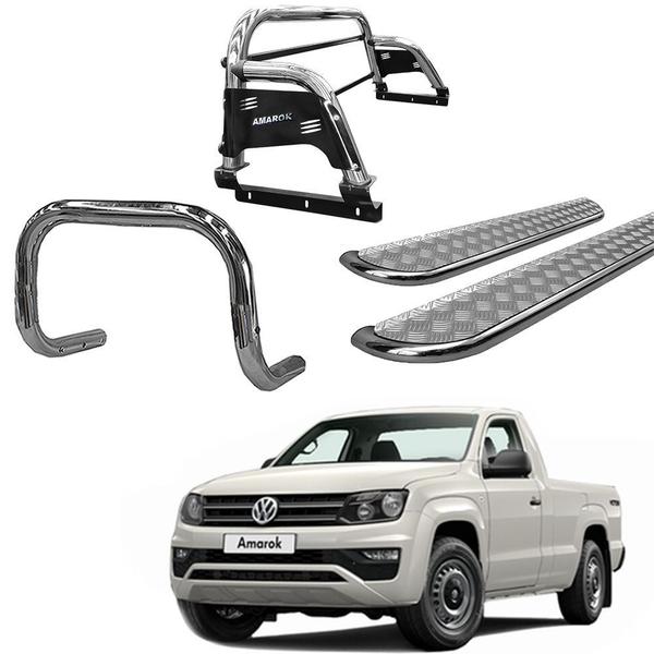 Imagem de Kit Quebra Mato Estribo Chapa Santo Antônio H3/Amarok CS Cromado