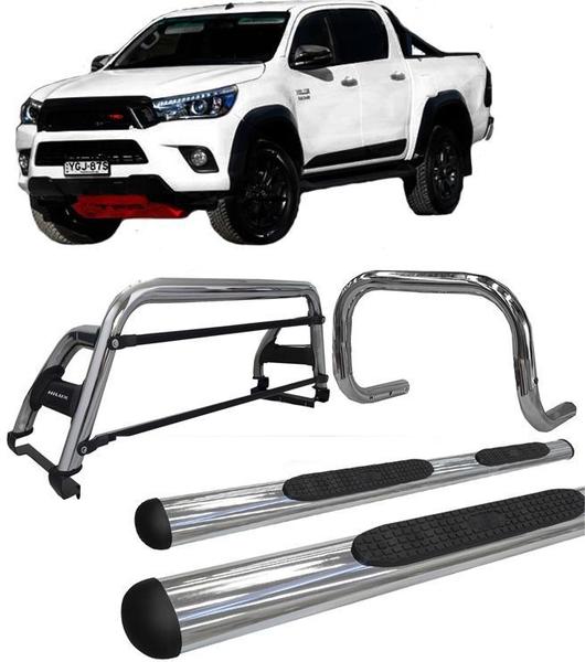 Imagem de Kit Quebra Mato Estribo Oval Santo Antônio H2 Hilux 16/20 Cromado