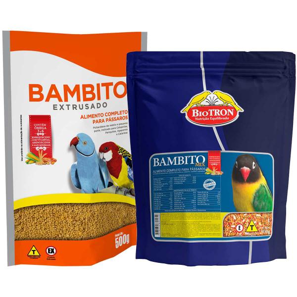 Imagem de Kit Ração Bambito Extrusado 500g + Bambito Mix 500g Biotron Alimento Calopsita Agapornis Periquito