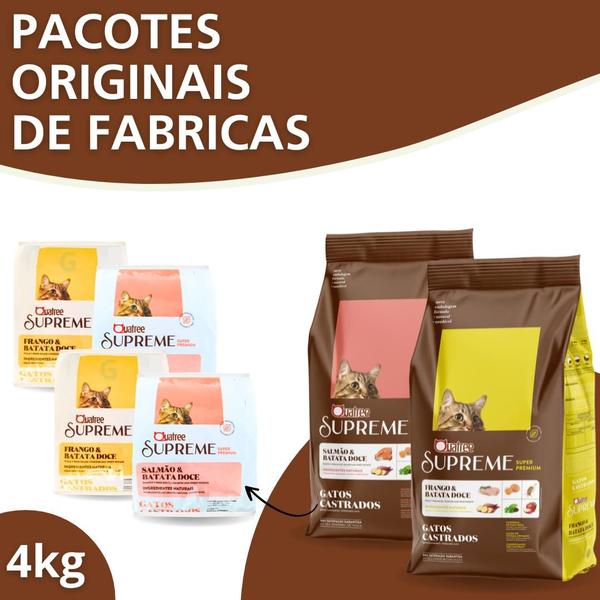 Imagem de Kit Ração Para Gatos Castrados  Quatree Supreme Sabor 2 Frango e Arroz  + 2 Salmão Arroz