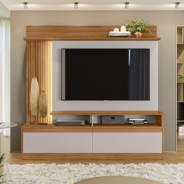 Imagem de Kit Rack Com Painel Home TV até 60 polegadas 2 Portas 1 Prateleira Sala Marrom Madeira Off White