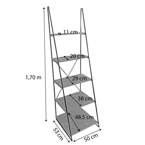 Imagem de Kit Rack de TV Industrial 1,50m e Estante Escada Slim 5 Prateleiras Ferro e Madeira Natural e Branco