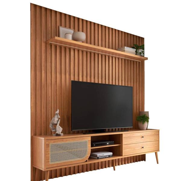 Imagem de Kit Rack + Painel com Fita LED Ripado para TV 228cm com 01 porta com tela Palhinha 100% MDF TB323F Dalla Costa