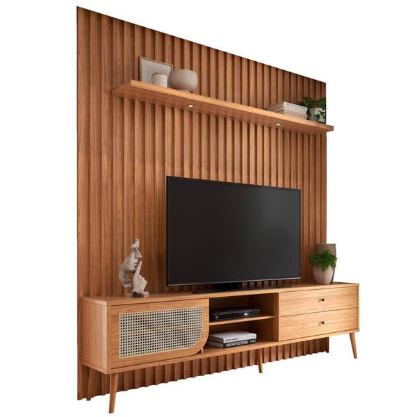 Imagem de Kit Rack + Painel com LED Ripado para TV 228cm com 01 porta com tela Palhinha 100% MDF TB323L Dalla Costa