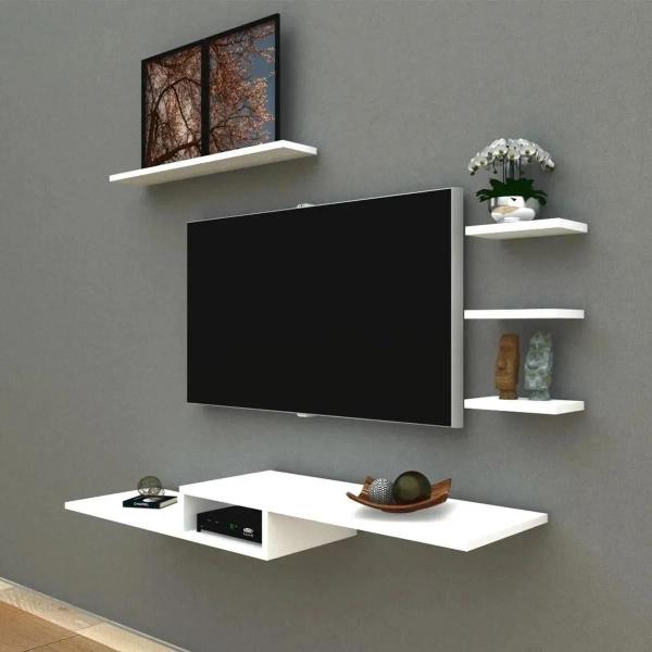 Imagem de Kit Rack Suspenso Tv Com 4 Nichos Premium Organizador Livros