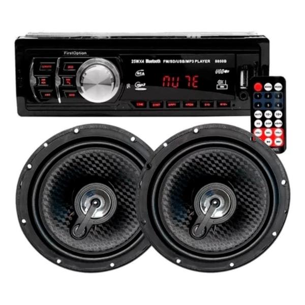 Imagem de Kit Radio MP3 Player Automotivo SD Bluetooth Pendrive USB FM + Par Alto Falantes 6 Polegadas Extreme 110 watts