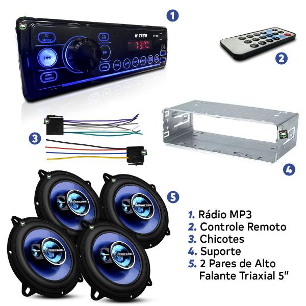 Imagem de Kit  Rádio Mp3 Som Automotivo + 2 Pares Alto Falante Triaxial 5 Pol 100w