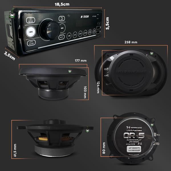 Imagem de Kit Rádio Mp3 Som Automotivo + Par Alto Falante Quadriaxial 5 e 6 Polegadas 160w