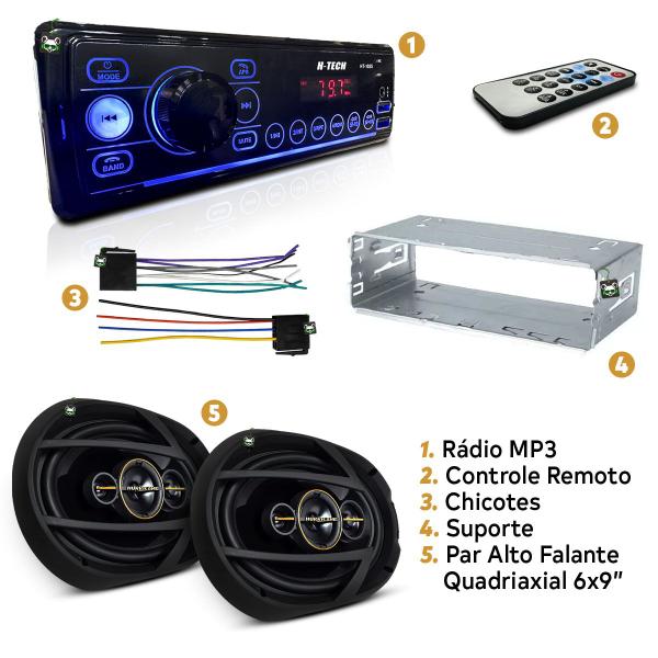 Imagem de Kit Rádio Mp3 Som Automotivo + Par Alto Falante Quadriaxial 6x9 Pol 260w Preto