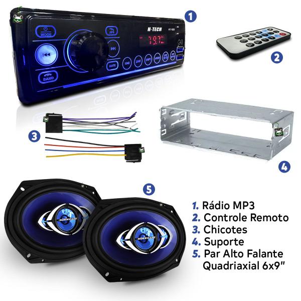 Imagem de Kit Rádio Mp3 Som Automotivo  + Par Alto Falante Quadriaxial 6x9 Polegadas 180w