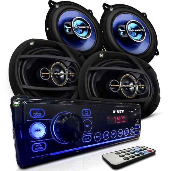 Imagem de Kit Rádio Mp3 Som Automotivo + Par Alto Falante Triaxial 5 Pol 100w + Quadriaxial 6x9 Polegadas 260w