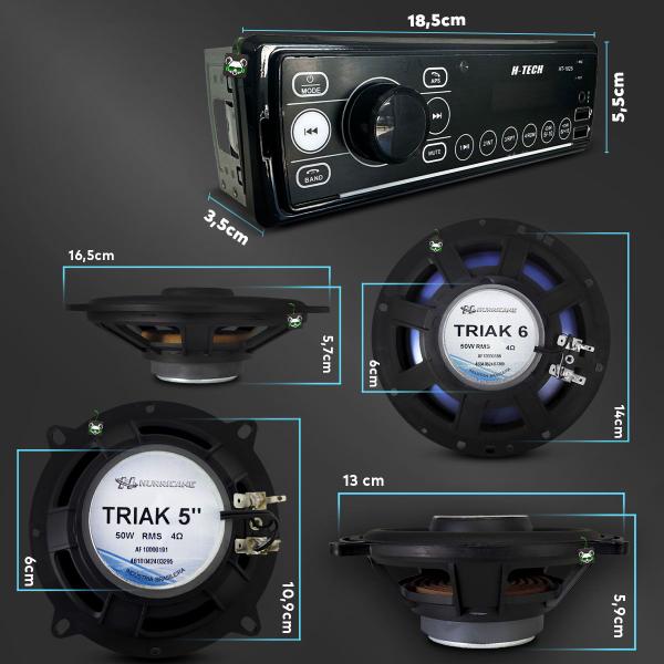 Imagem de Kit Rádio Mp3 Som Automotivo + Par Alto Falante Triaxial 5 Polegadas e 6 Polegadas 100w