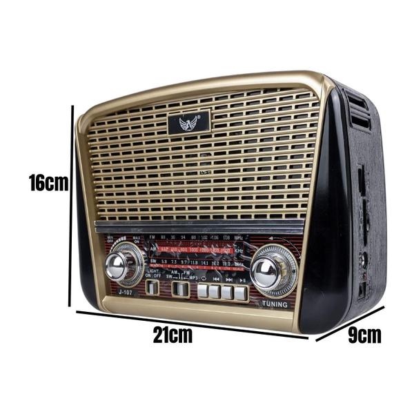 Imagem de Kit Radio Retro Recarregavel Fm Am Sw Bivolt Manual Lanterna