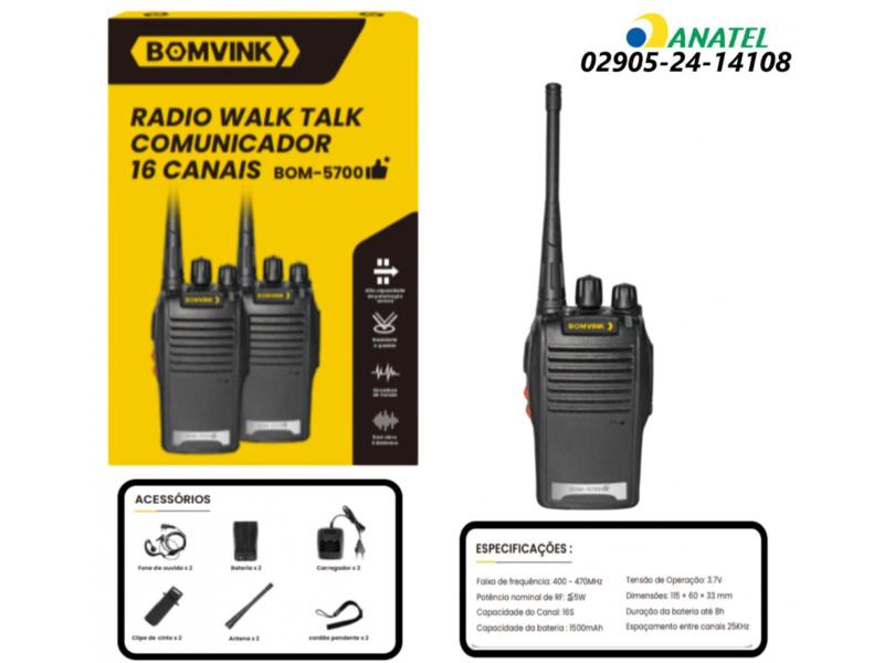 Imagem de Kit rádio walk talk comunicador 16ch bomvink bom5700