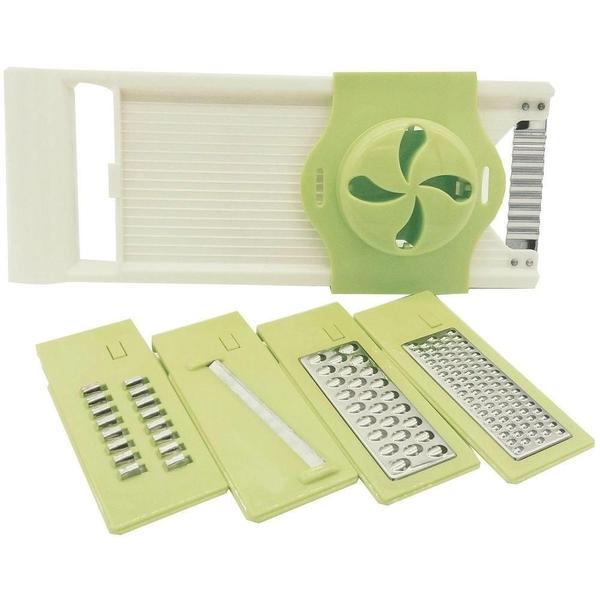 Imagem de Kit ralador mandolim inox com pote slicer nicer 5 em 1 faiador cortador queijos frutas legumes