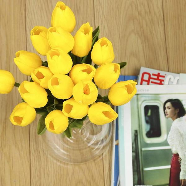 Imagem de Kit Ramalhete Com 9 Tulipas Flores Amarelas Artificial 35cm