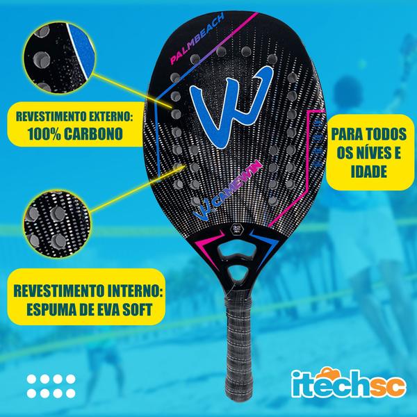 Imagem de Kit Raquete Beach Tennis Carbono 3K C/ Capa + Garrafa 2L