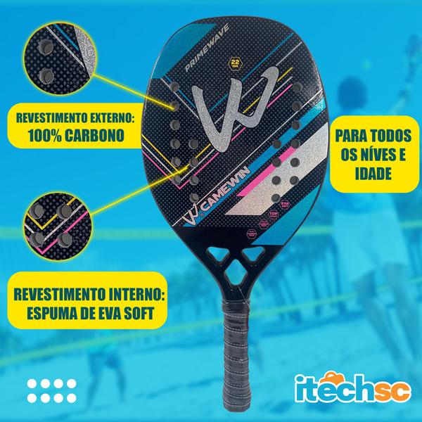 Imagem de Kit Raquete Beach Tennis Carbono 3K C/ Capa + Garrafa 2L