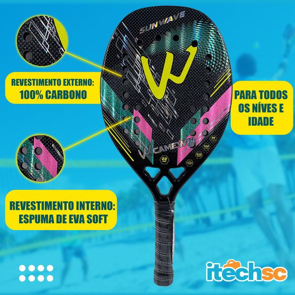 Imagem de Kit Raquete Beach Tennis Carbono 3K C/ Capa + Garrafa 2L