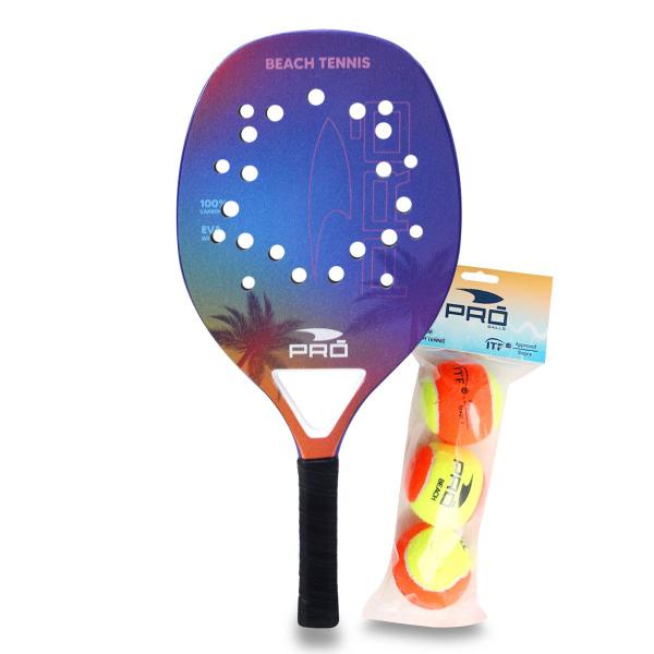 Imagem de Kit Raquete Beach Tennis Carbono Pro + Bolinhas