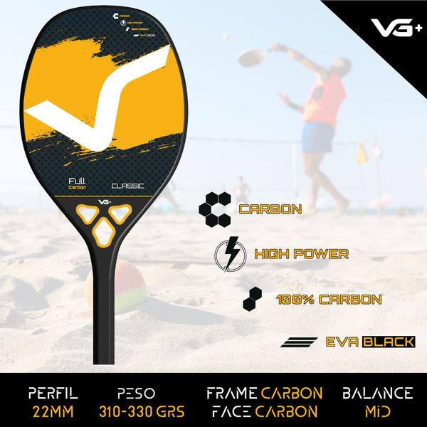 Imagem de Kit Raquete de Beach Tennis Classic Full Carbon com 3 Bolas e Bolsa de Transporte VG Plus