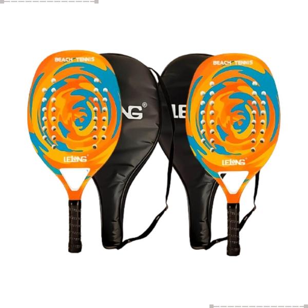 Imagem de Kit Raquete Fibra Carbono Para Praia Tennis Clube Beach 2un - Lelong