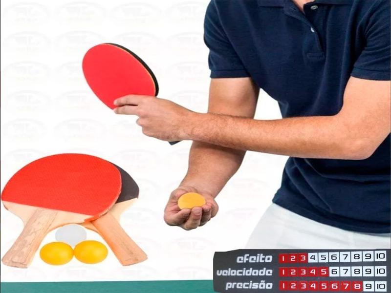 Imagem de Kit Raquete Ping Pong Tênis Mesa + 3 Bolinhas