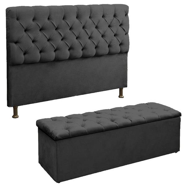 Imagem de Kit Recamier Baú E Cabeceira Lana Para Cama Box Solteiro 90 CM - Sv Decor