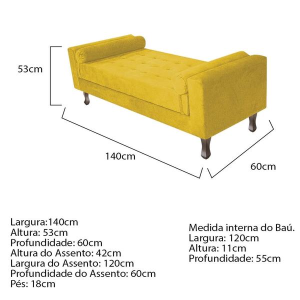 Imagem de Kit Recamier Sofá Calçadeira Divã Félix 140 cm e Cabeceira Estofada Lady 140 cm Para Cama Box Solteiro Suede Amarelo - AM Decor