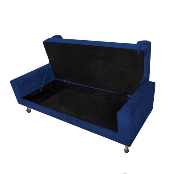 Imagem de Kit Recamier Sofá Calçadeira Divã Félix 140 cm e Cabeceira Estofada Lady 140 cm Para Cama Box Solteiro Suede Azul Marinho - AM Decor