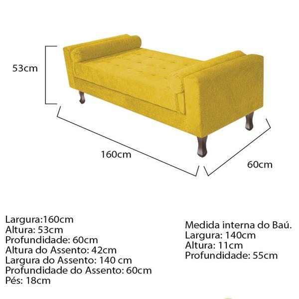 Imagem de Kit Recamier Sofá Calçadeira Divã Félix 160 cm e Cabeceira Estofada Lady 160 cm Para Cama Box Solteiro Suede Amarelo - AM Decor