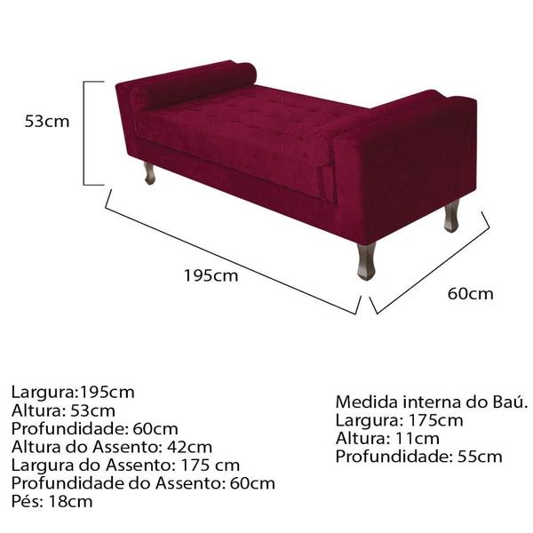 Imagem de Kit Recamier Sofá Calçadeira Divã Félix 195 cm e Cabeceira Estofada Lady 195 cm Para Cama Box King Size Suede  Bordô - AM Decor