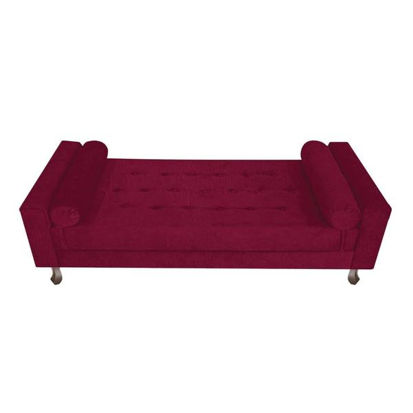 Imagem de Kit Recamier Sofá Calçadeira Divã Félix 195 cm e Cabeceira Estofada Lady 195 cm Para Cama Box King Size Suede  Bordô - AM Decor