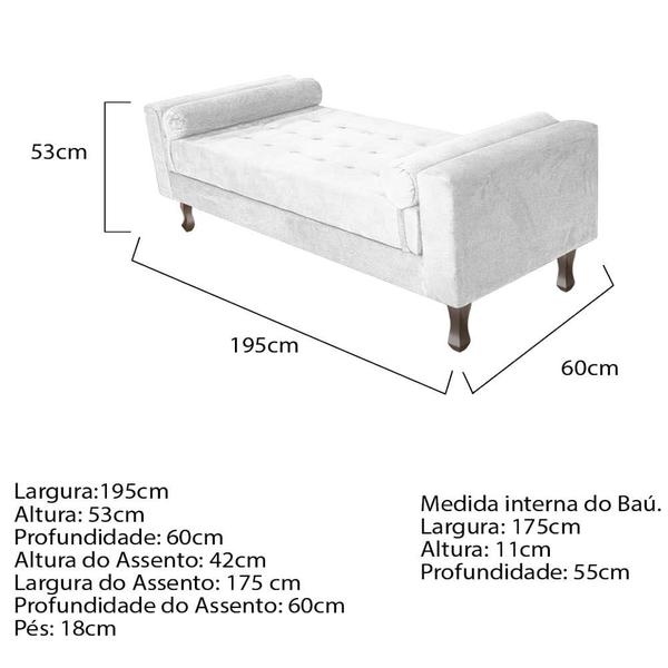 Imagem de Kit Recamier Sofá Calçadeira Divã Félix 195 cm e Cabeceira Estofada Lady 195 cm Para Cama Box King Size Suede Branco - AM Decor