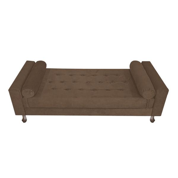 Imagem de Kit Recamier Sofá Calçadeira Divã Félix 195 cm e Cabeceira Estofada Lady 195 cm Para Cama Box King Size Suede Marrom - AM Decor