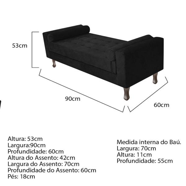 Imagem de Kit Recamier Sofá Calçadeira Divã Félix 90 cm e Cabeceira Estofada Lady 90 cm Para Cama Box Solteiro Suede Preto - AM Decor