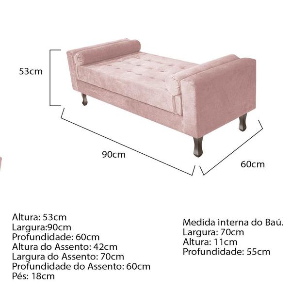 Imagem de Kit Recamier Sofá Calçadeira Divã Félix 90 cm e Cabeceira Estofada Lady 90 cm Para Cama Box Solteiro Suede Rose - AM Decor