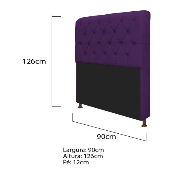 Imagem de Kit Recamier Sofá Calçadeira Divã Félix 90 cm e Cabeceira Estofada Lady 90 cm Para Cama Box Solteiro Suede Roxo - AM Decor