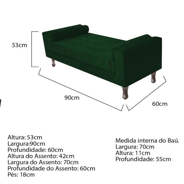 Imagem de Kit Recamier Sofá Calçadeira Divã Félix 90 cm e Cabeceira Estofada Lady 90 cm Para Cama Box Solteiro Suede Verde - AM Decor