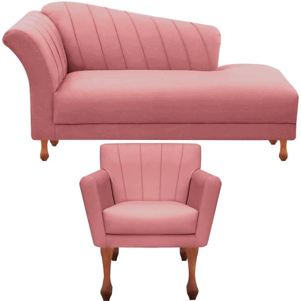 Imagem de Kit Recamier Sofá Chaise Para Clinica 1,60 + 1 Poltrona Decorativa Iza Pés Retro Para Sala de Noiva Nanda Decor