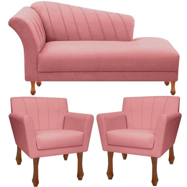 Imagem de Kit Recamier Sofá Chaise Para Clinica 1,60 + 2 Poltrona Decorativa Iza Pés Retro Para Sala de Noiva Nanda Decor