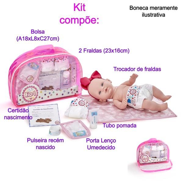 Imagem de Kit Recém Nascido Acessórios para Boneca Fraldas Trocador Infantil- 001000- ED1 Brinquedos