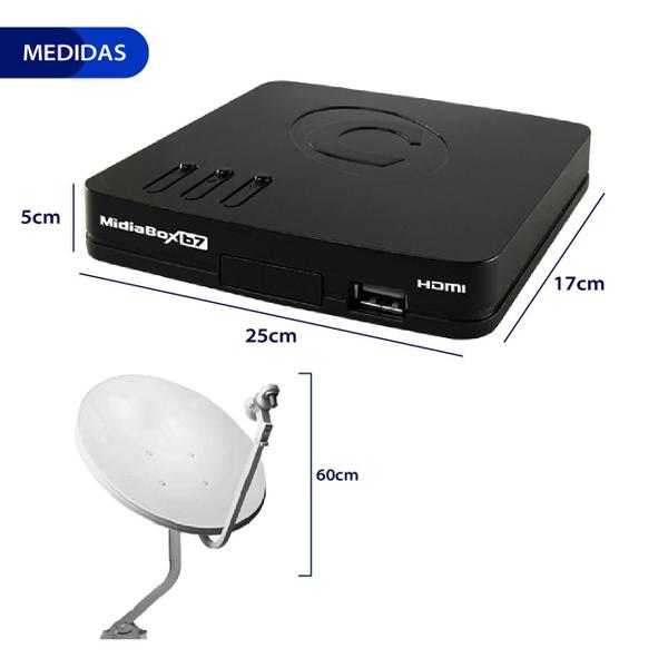 Imagem de Kit receptor century midiabox  - b7 + antena + lnbf simples